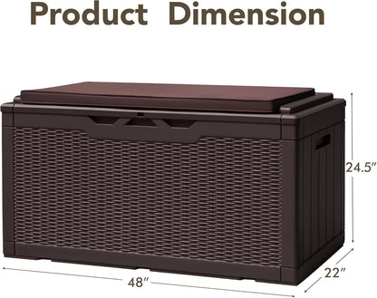 Devoko 100 Gallon Deck Box, Waterproof Resin Outdoor Storage Box with Cushion for Outside and