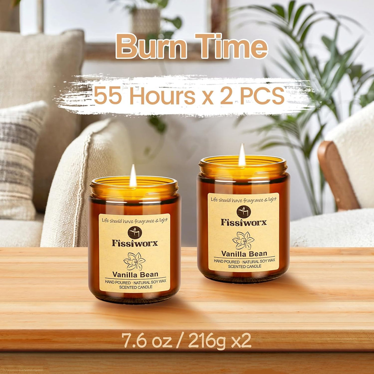 Vanilla Scented Candle Set 2 Pack, Candle for Home Scented, Odor Eliminating, Stress Relief