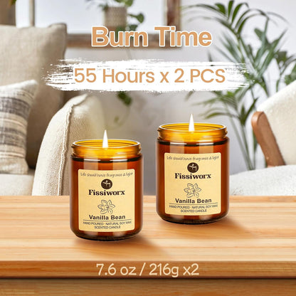 Vanilla Scented Candle Set 2 Pack, Candle for Home Scented, Odor Eliminating, Stress Relief
