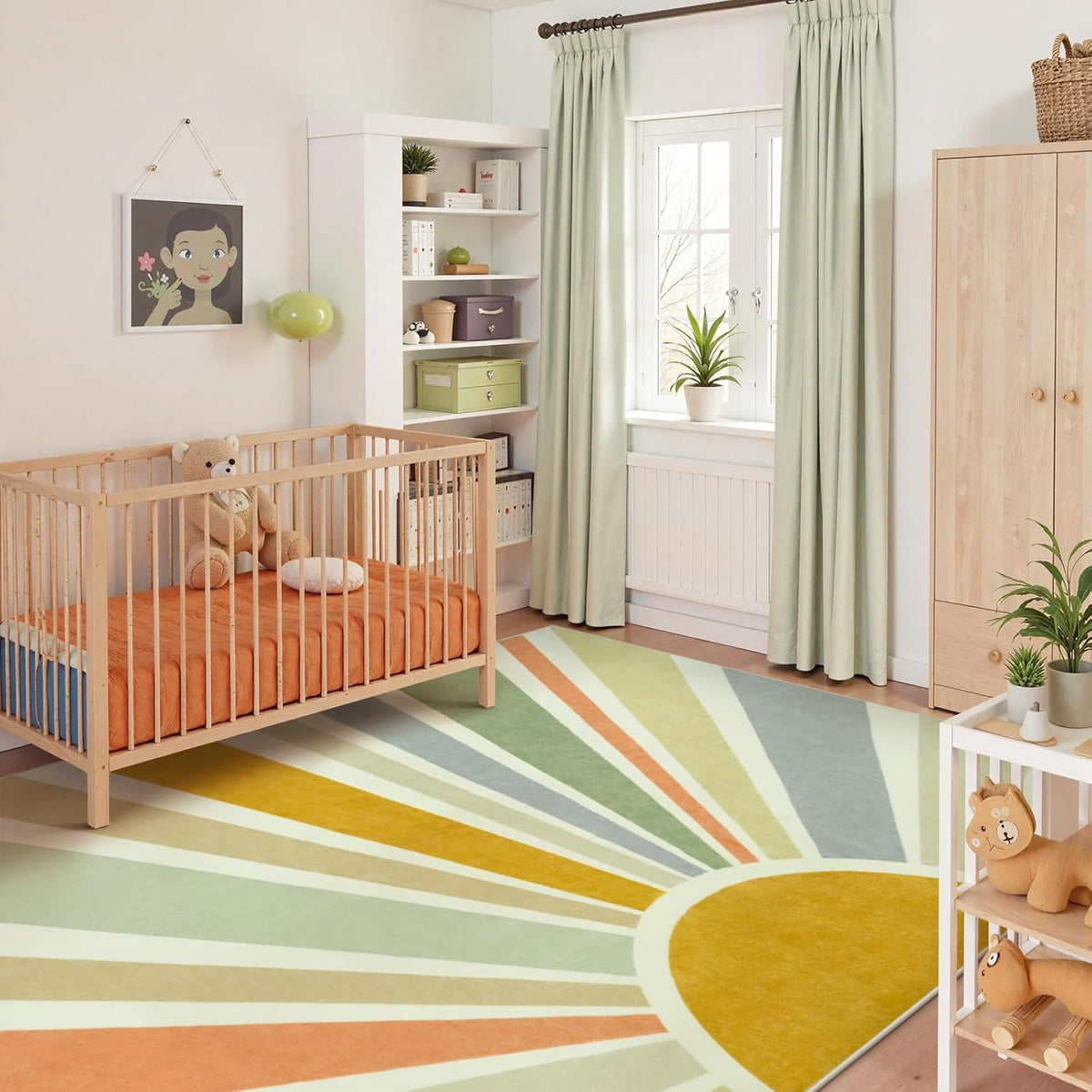 STARUIA Sun 8x10 Washable Area Rugs for Living Room, Non-Slip Backing Large Boho Rainbow Nursery