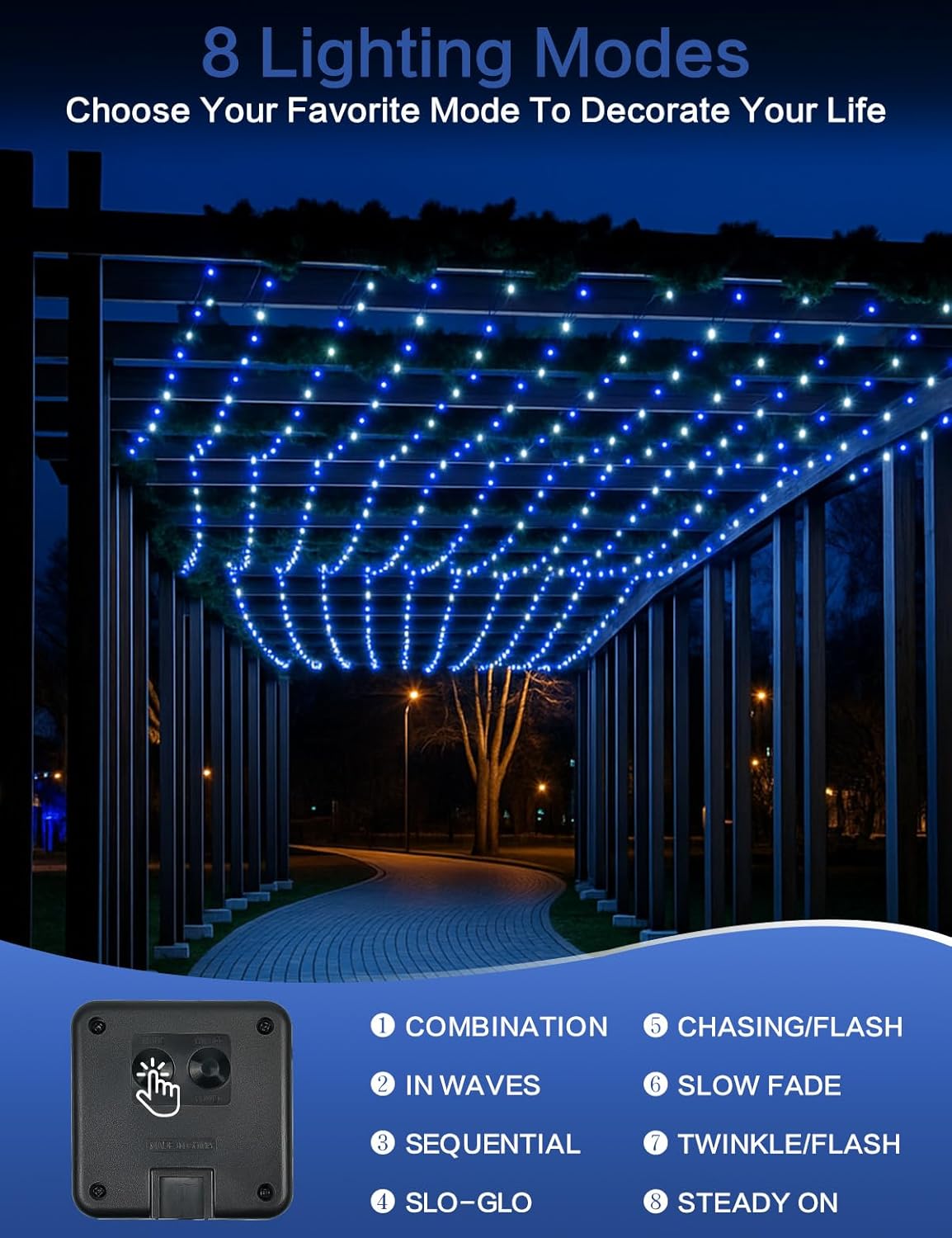 2 Pack Blue and White Solar String Lights Outdoor, 80FT 200 LED Waterproof Silver Wire Fairy Light