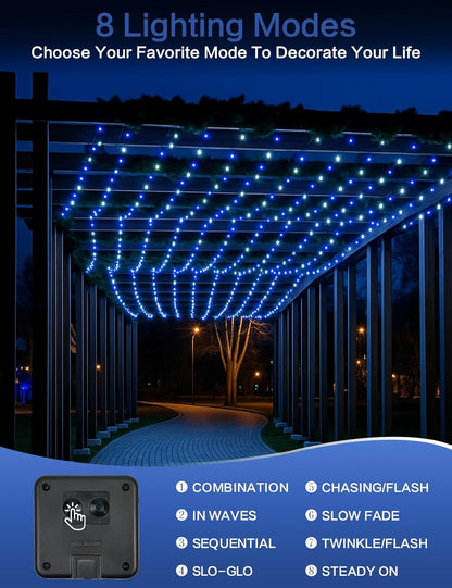 2 Pack Blue and White Solar String Lights Outdoor, 80FT 200 LED Waterproof Silver Wire Fairy Light