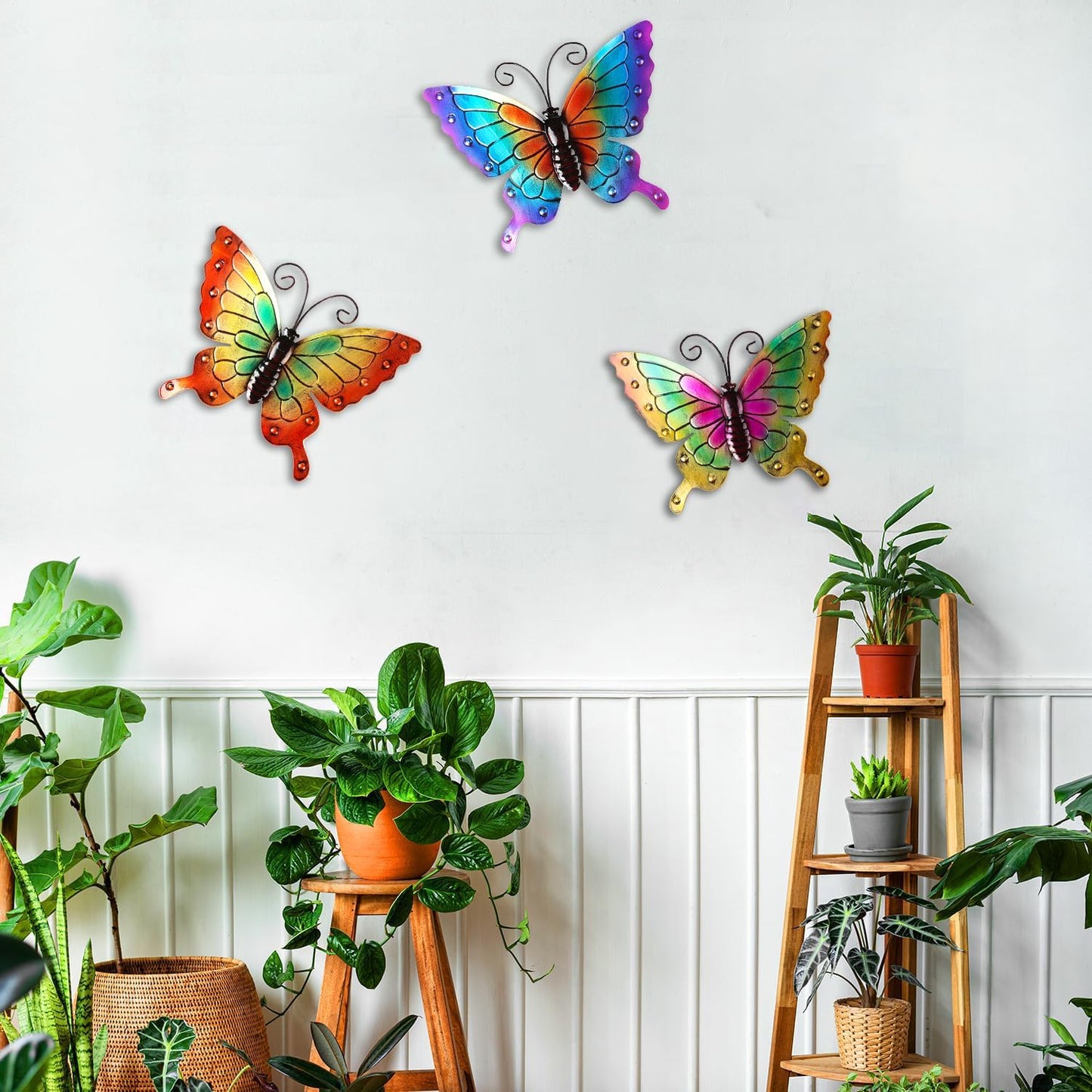 MACLARONX 3Pcs Metal Butterfly Wall Decor,11" Large Outdoor Fence Yard Art Butterflies 3D Garden