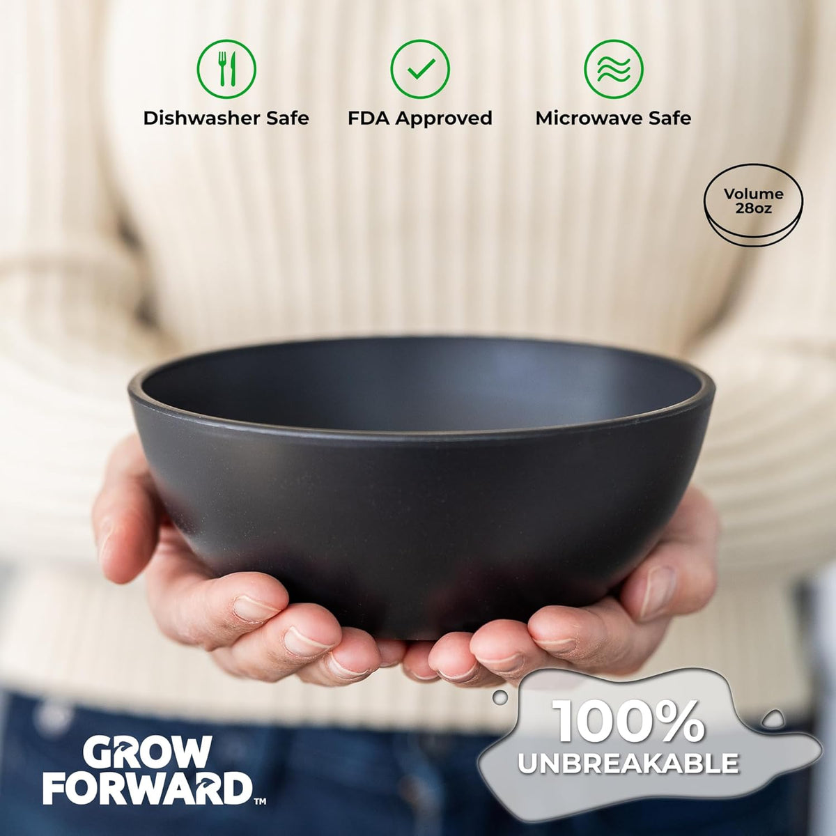 Grow Forward Premium Wheat Straw Bowls - 27oz Microwave Safe Plastic Cereal Bowls Set of 8 for