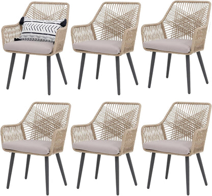 Patiorama Patio Dining Chair Set of 6, Woven Rope Outdoor Dining Chair w/Steel Frame, All-Weather
