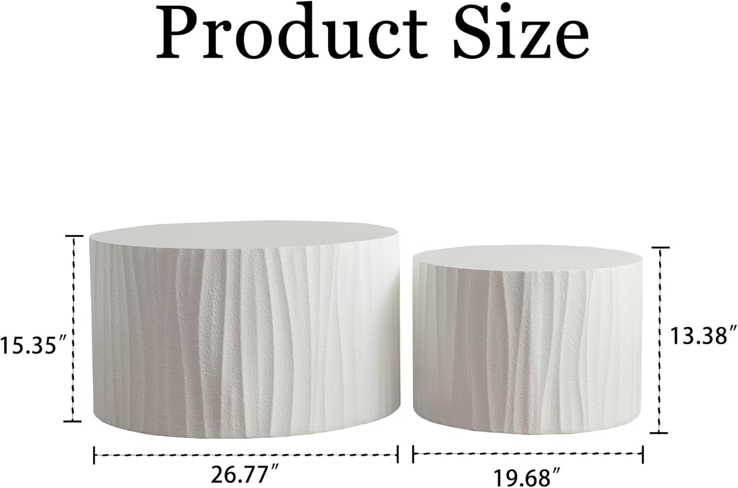 Nesting Round Coffee Table Set of 2, 26.77" (W) Circle Accent End Table with Water Ripple Pattern