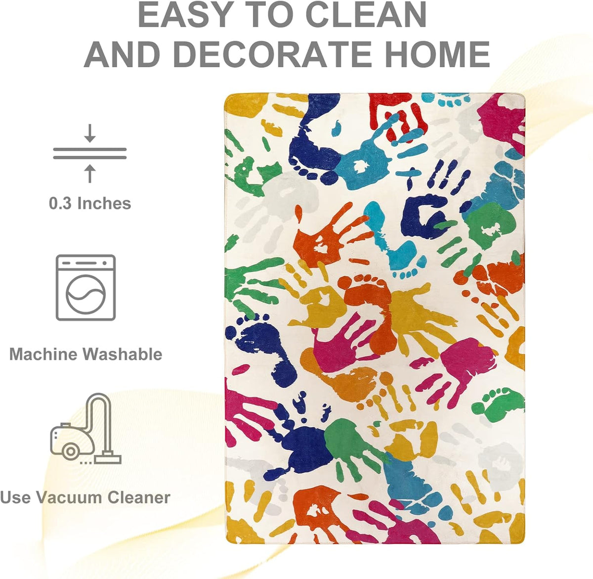 STARUIA Handprints and Footprints Large Kids Rug 5'x7', Washable Colorful Area Rug for Nursery