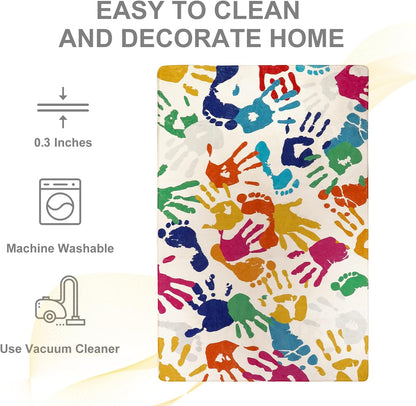 STARUIA Handprints and Footprints Large Kids Rug 5'x7', Washable Colorful Area Rug for Nursery