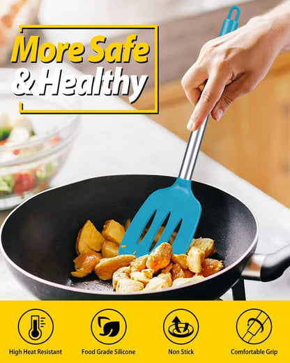 Pack of 2 Silicone Solid Turner, Non Stick Slotted Kitchen Spatulas, High Heat Resistant BPA Free