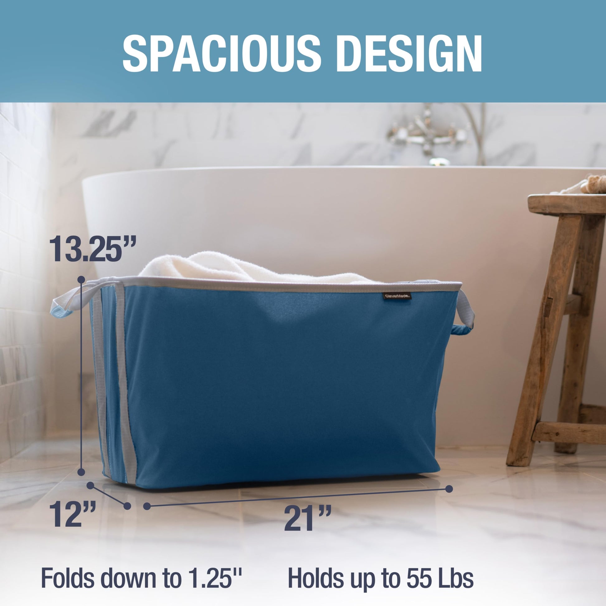 CleverMade Collapsible Laundry Basket, 60L Pop-Up Hamper, 2 Pack, Denim