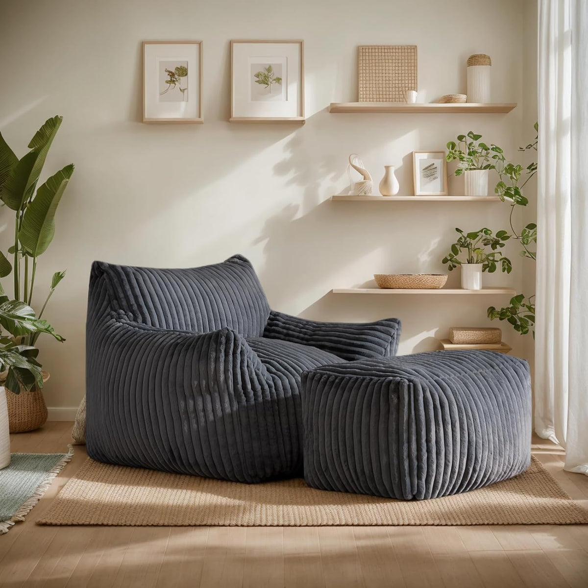 Giant Bean Bag Chairs for Adults, Oversized Chaise Lounge Chair Indoor with Memory Foam - Plush