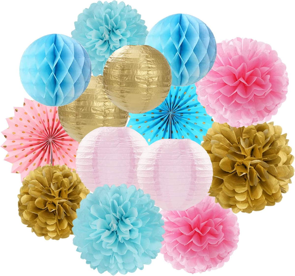 Pink Blue-Gold Party-Decorations Streamers Lanterns - 14pcs Gender Reveal Boy or Girl Birthday