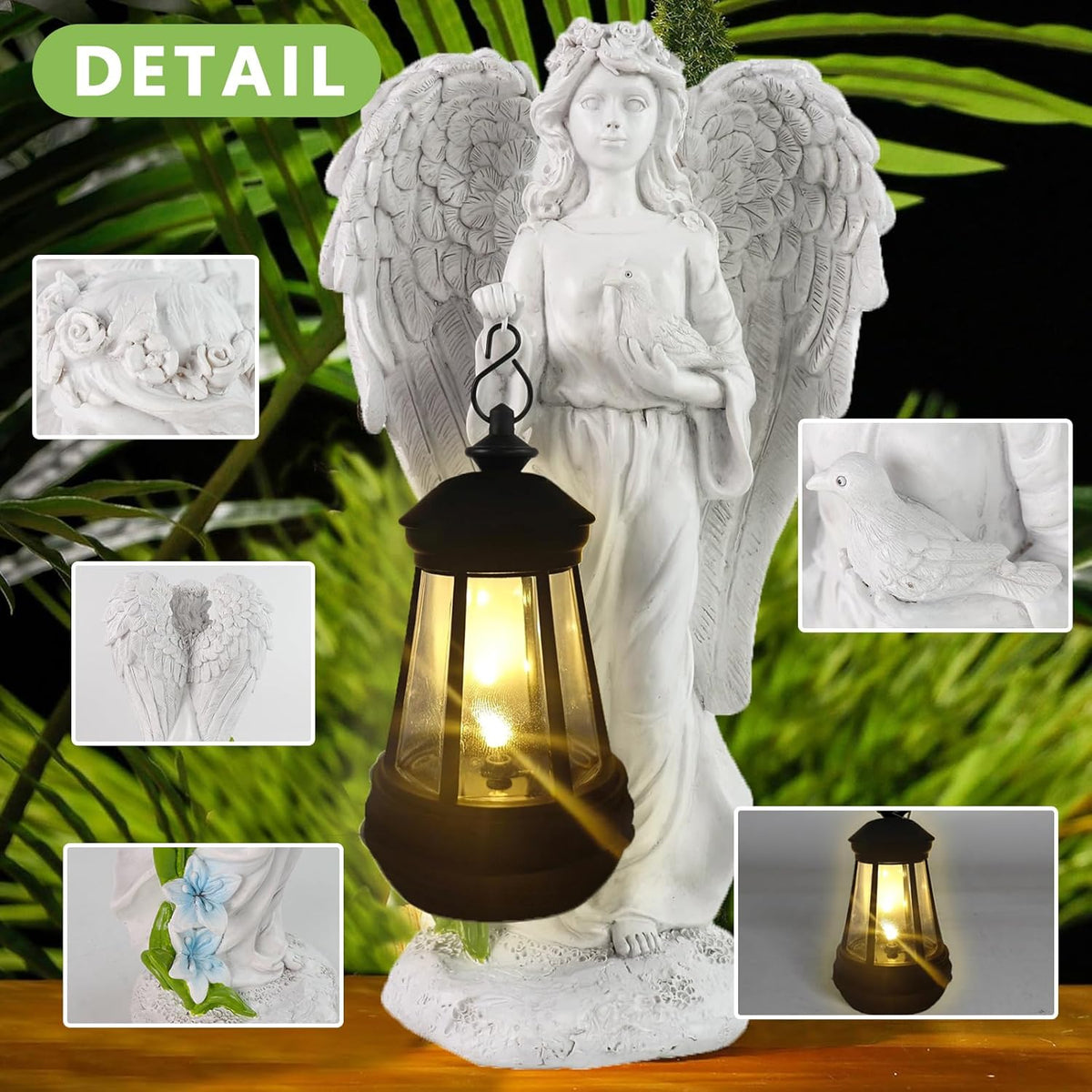 Solar Angel Garden Statue, Angel Figurine Outdoor Decor with Warm White Solar Lantern Garden Angel