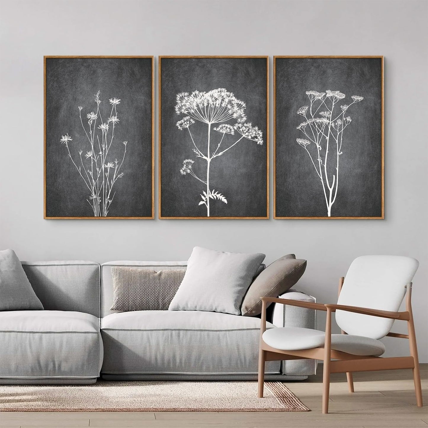 Tinonedraw Black and White Botanical Framed Canvas Wall Art Set, Vintage Floral Wall Decor, Dark
