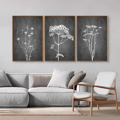 Tinonedraw Black and White Botanical Framed Canvas Wall Art Set, Vintage Floral Wall Decor, Dark