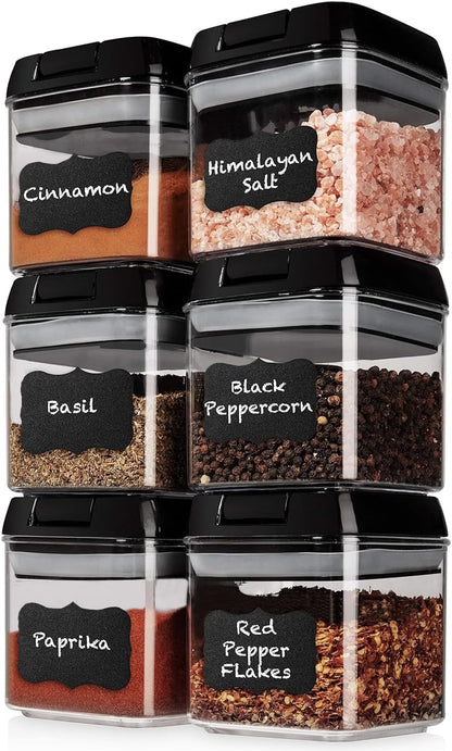 Shazo 6 PC Airtight Food Storage Containers - BPA Free Clear Plastic Snack & Spice Containers with