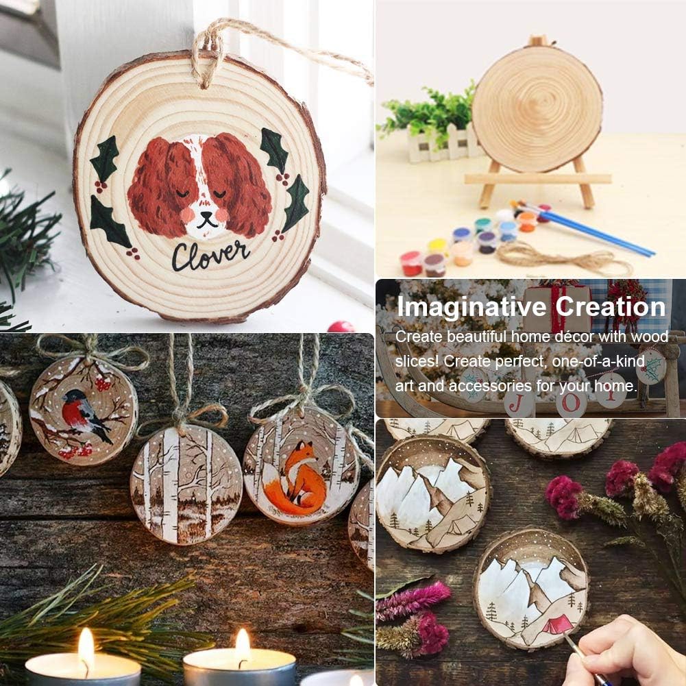 AerWo Natural Wood Slices 50 Pcs 2.7-3.1 Inches Craft Wood Kit Unfinished Predrilled with Hole