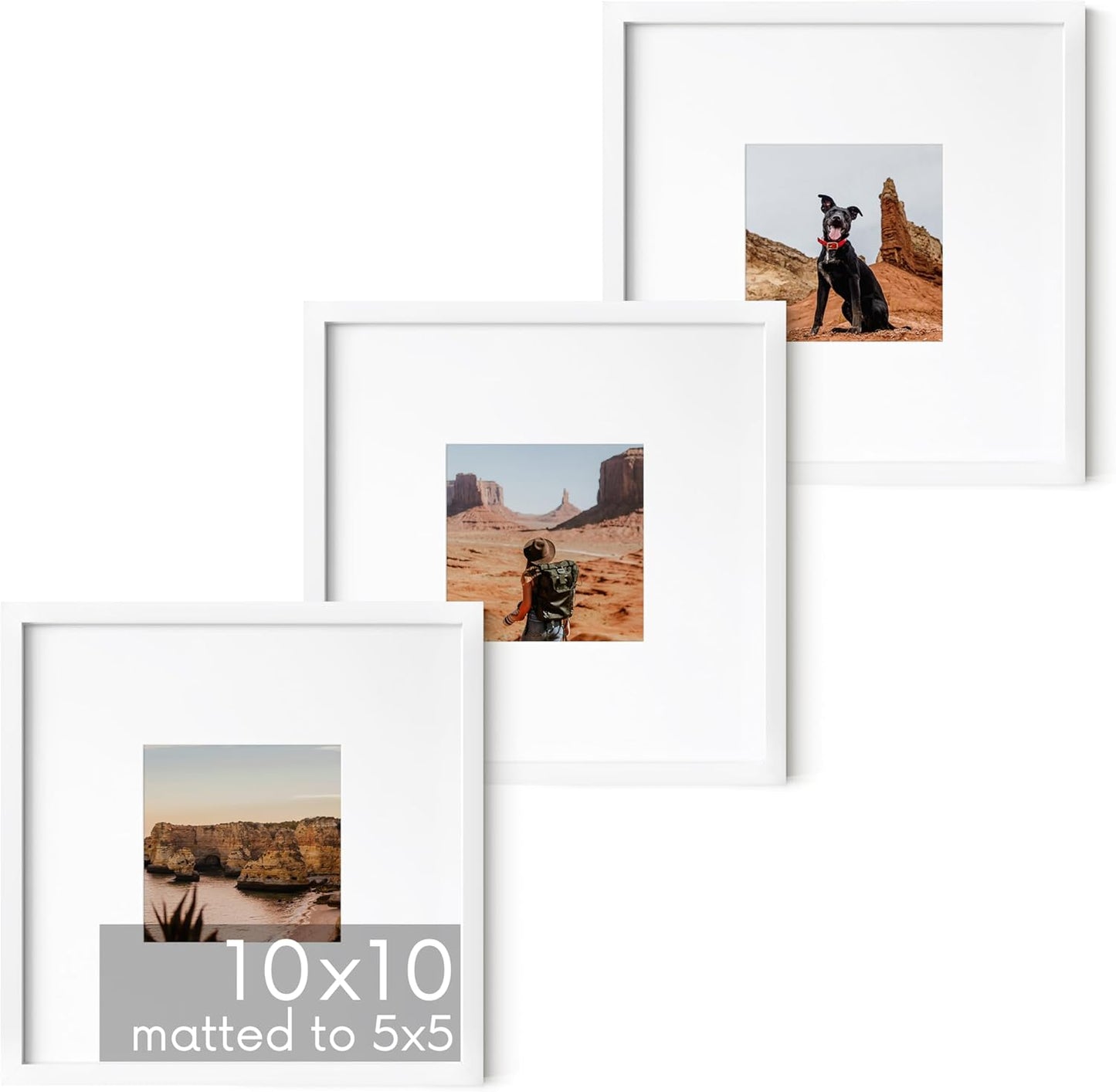 HAUS AND HUES 10x10 White Metal Picture Frames Matted to 5x5 - Features Premium Aluminum & Hanging