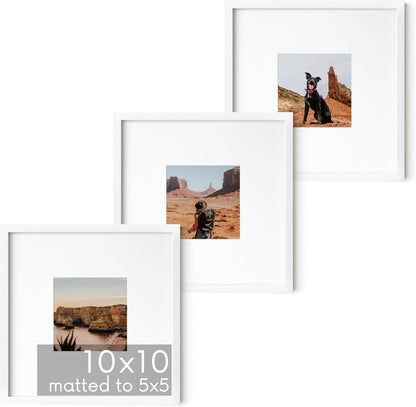 HAUS AND HUES 10x10 White Metal Picture Frames Matted to 5x5 - Features Premium Aluminum & Hanging