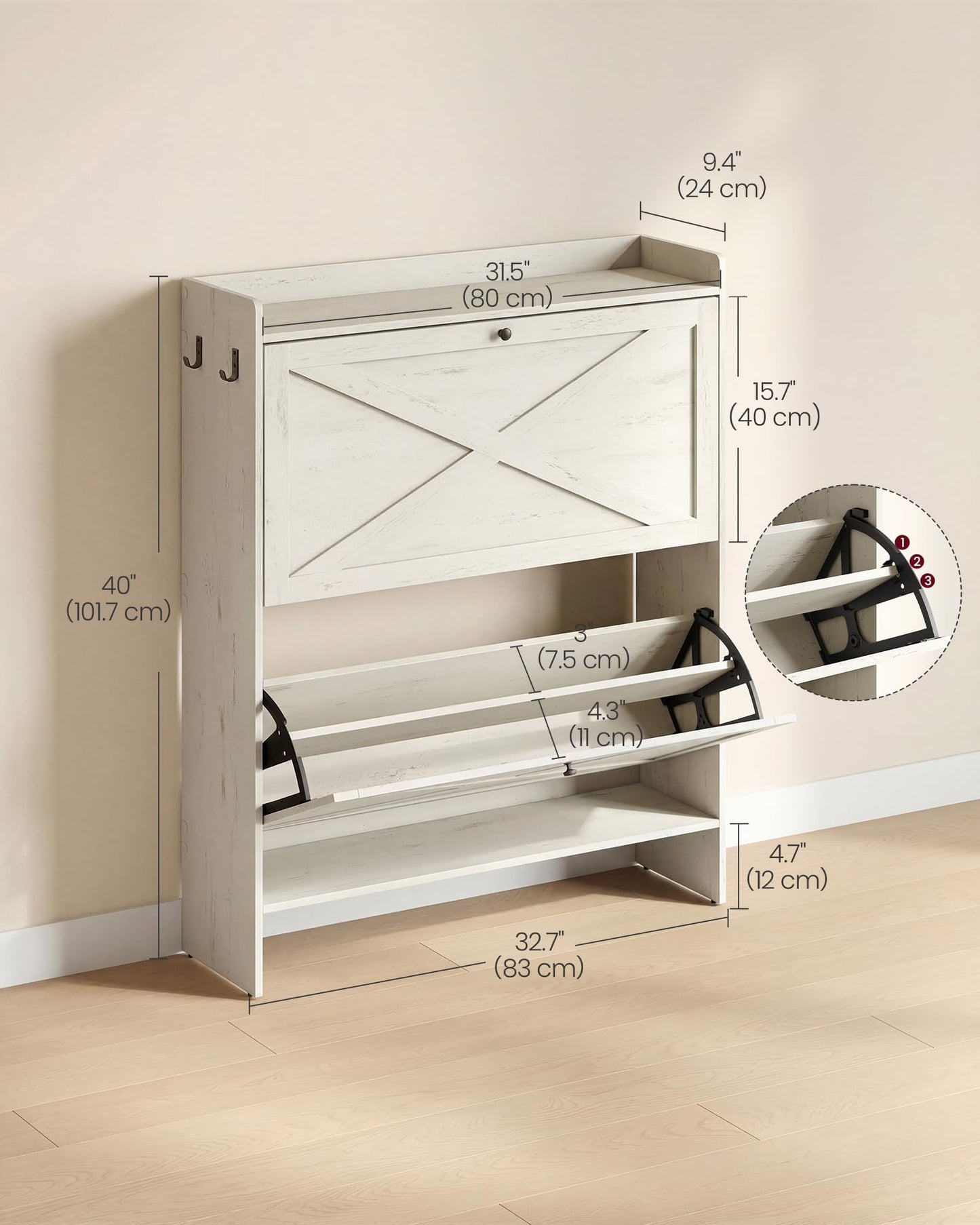VASAGLE Shoe Storage Cabinet Organizer with 2 Flip Drawers, Freestanding Narrow Shoe Rack Cabinet