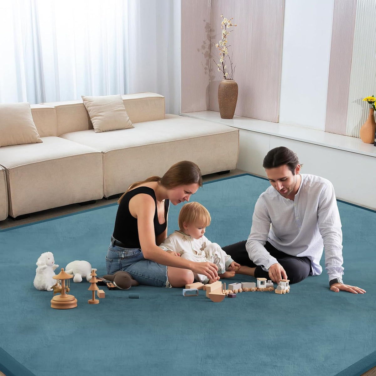 Baby Play Mat for Floor Tummy Time Mat Nursery Rug Muscle Area Playroom Rug Tatami 79"x118" Memory