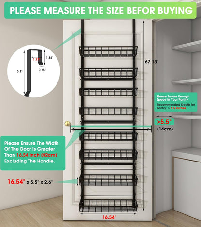 Over The Door Pantry Organizer, Wall Mount Spice Rack, Pantry Hanging Storage and Organization, 8