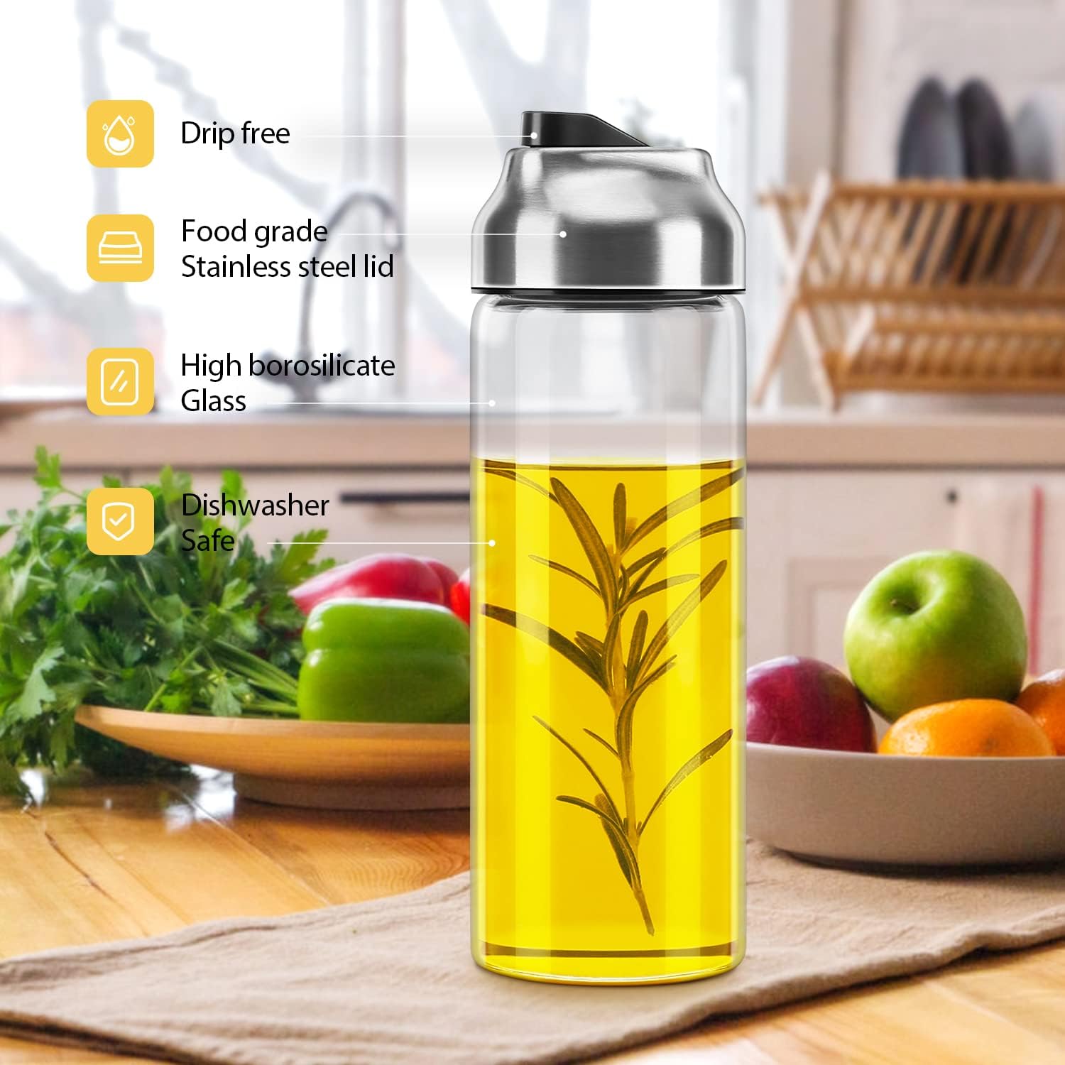 Aelga Olive Oil Dispenser Bottle - Glass Oil Dispenser - Dispenser Bottle for Kitchen with