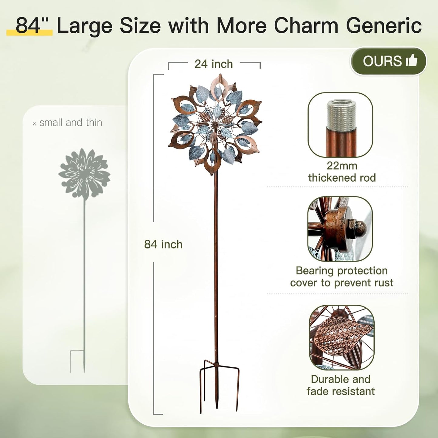 Wind Spinners Outdoor for Yard and Garden, Metal Large Wind Spinner & Sculptures 84 Inch, Garden