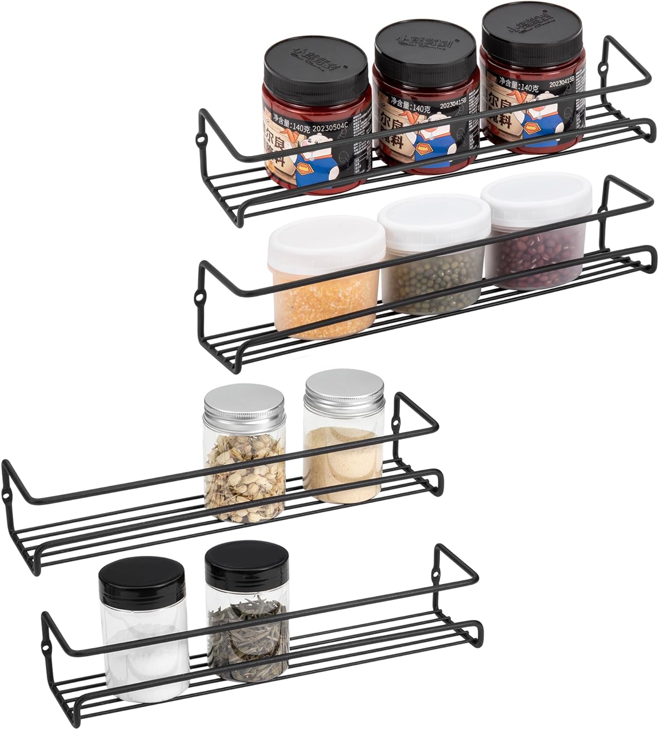 ROFAY Spice Rack Organiser, 4 Pack Wall Mounted Tier Shelf with Adhesive Sticker & Screws for