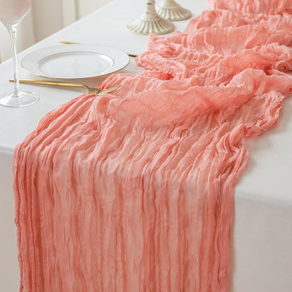 Sioloc 1 Pack Peach Coral Cheesecloth Table Runner Fall Autumn Decor for Home 10ft Table Cloth for