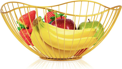 Metal Wire Fruit Basket, Gold Fruit Bowl for Kitchen Counter, Fruit Holder Stand Storage Baskets