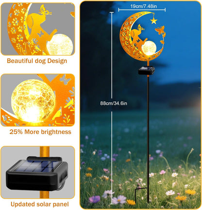 YJFWAL Garden Solar Dog Lights Pathway Stake Lights Glass Globe with Moon Dog Decor, Gifts for Mom