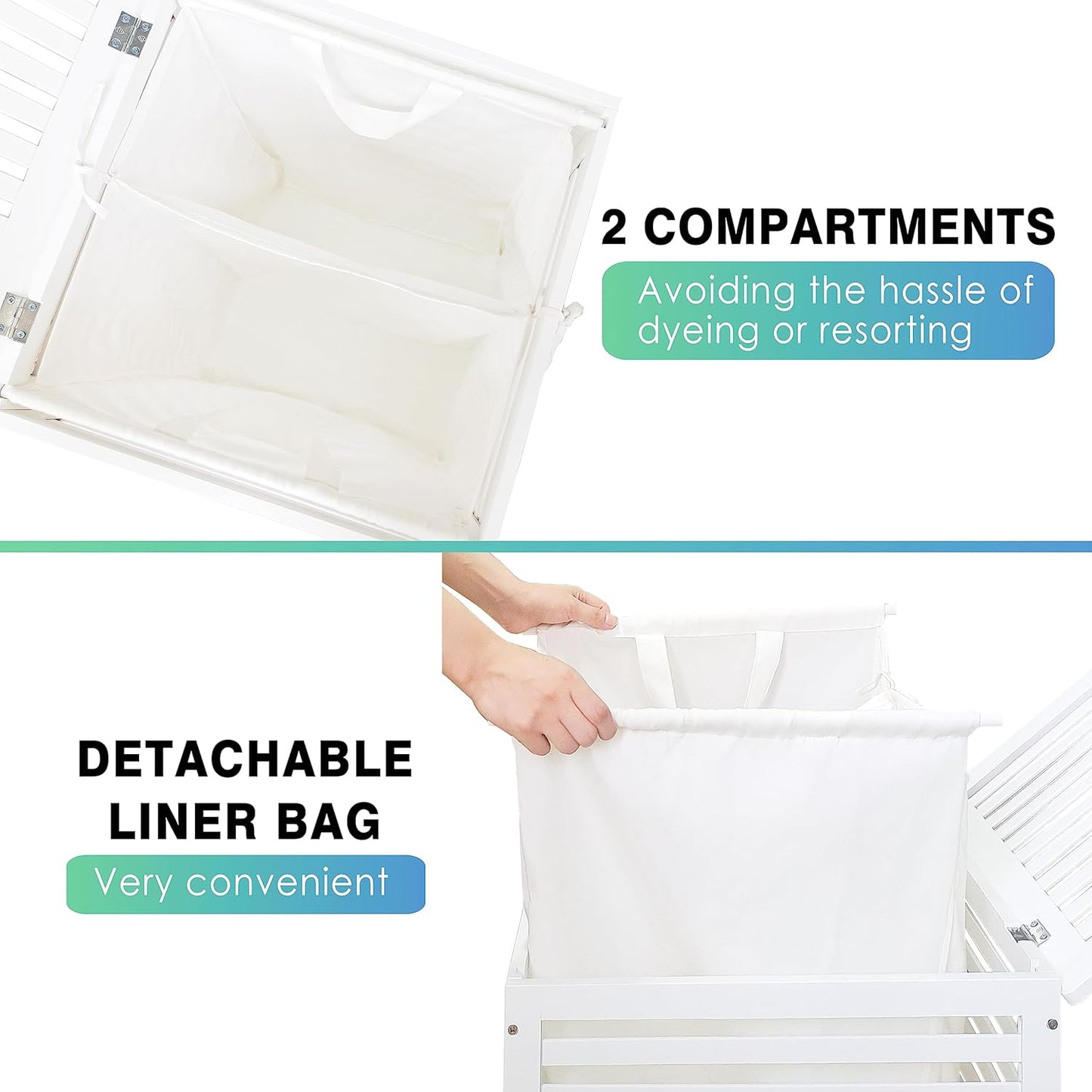 SMIBUY Double Laundry Hamper with Lid, 120L Bamboo Laundry Basket with Removable Liner Bag