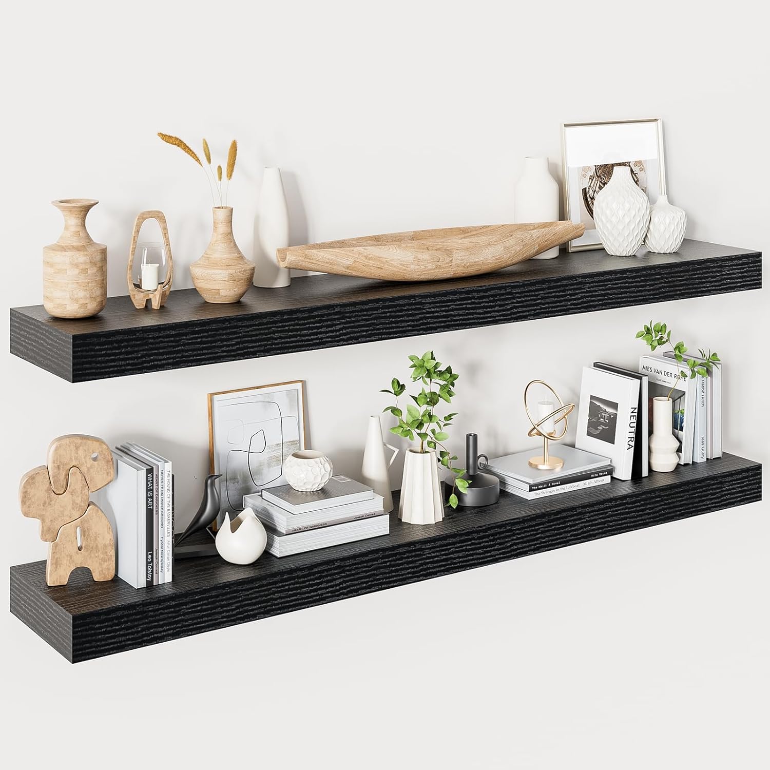 Heimlove Floating Shelves for Wall 48 Inches Long,9.3" Deep Black Floating Shelf Set of 2,Wall