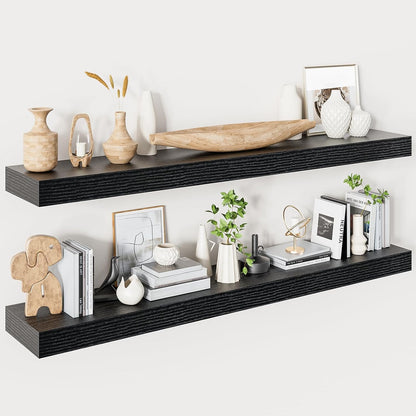 Heimlove Floating Shelves for Wall 48 Inches Long,9.3" Deep Black Floating Shelf Set of 2,Wall