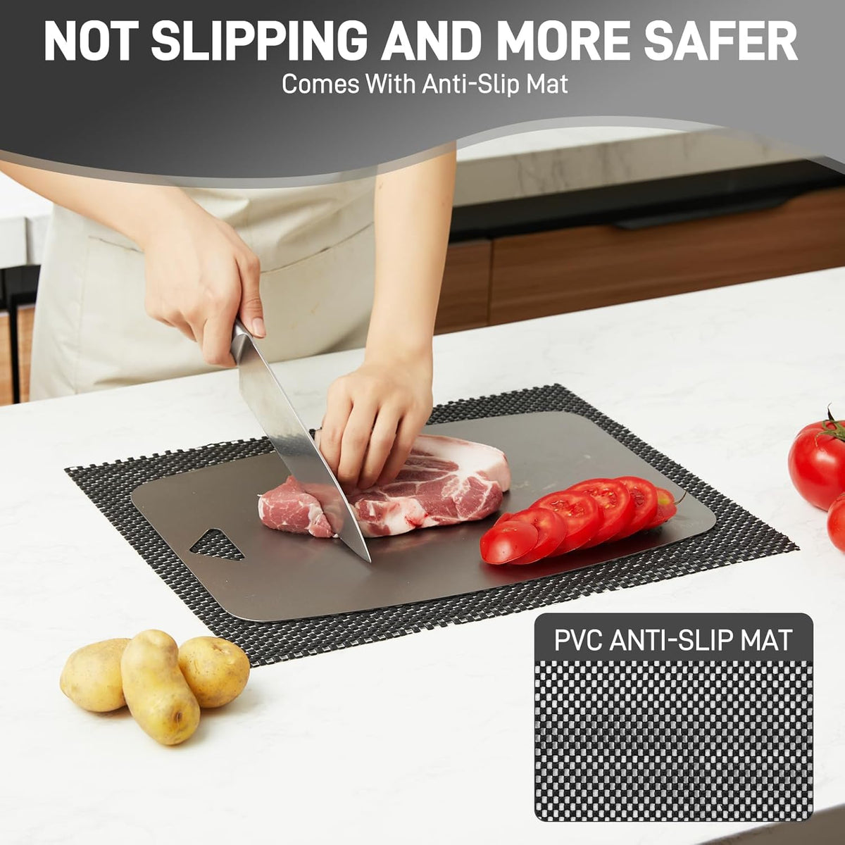 100% Pure Titanium Cutting Board, Non-Toxic Chopping Board For Kitchen, Rubber Mat, Double-Sided