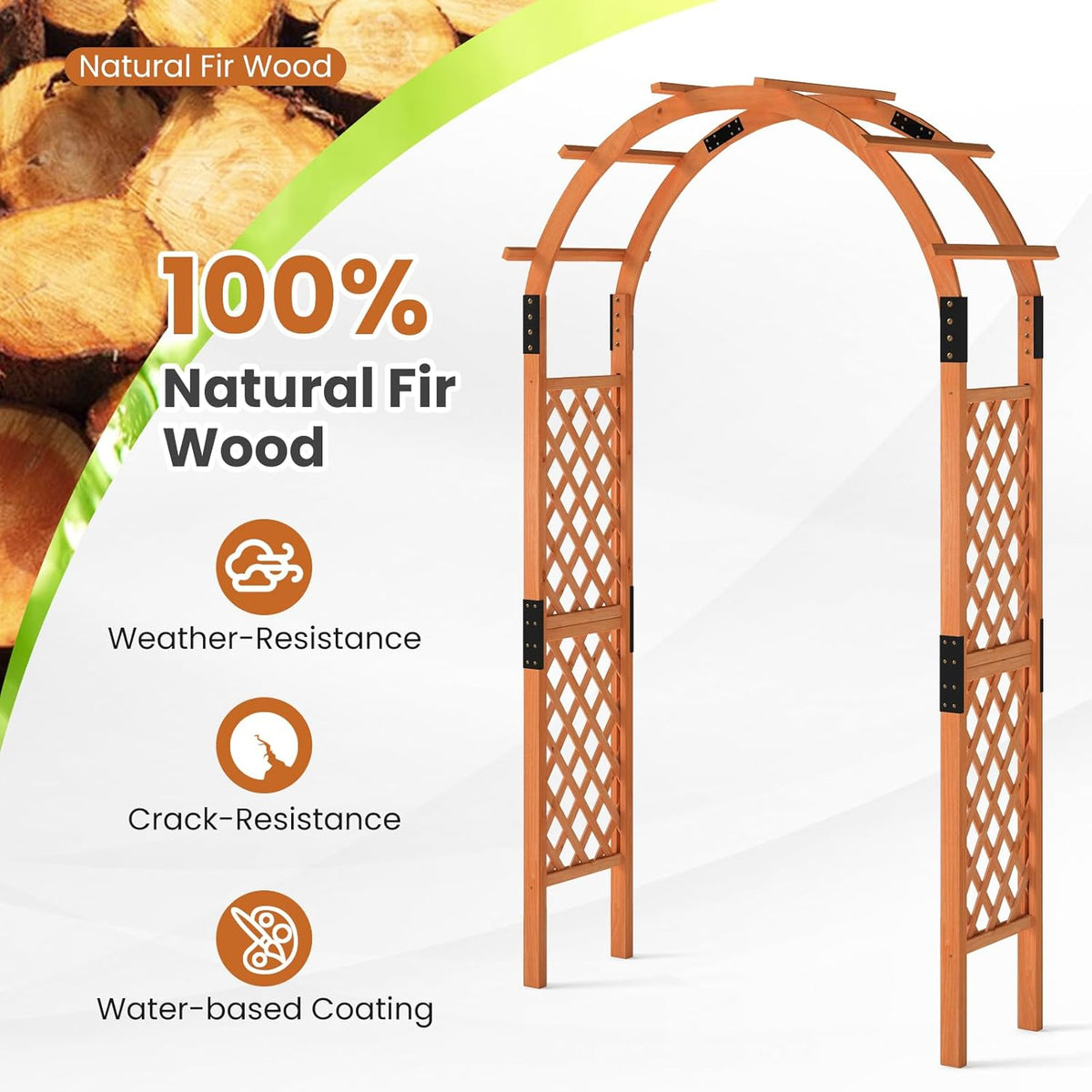 Giantex 7.7FT Wooden Garden Arbor Trellis, Outdoor Pergola Arch with Climbing Plant Support, Wood