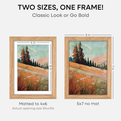 Homeforia 5x7 Picture Frame Wood, High End Natural Oak 5x7 Light Wooden Frames with Mat 4x6 for