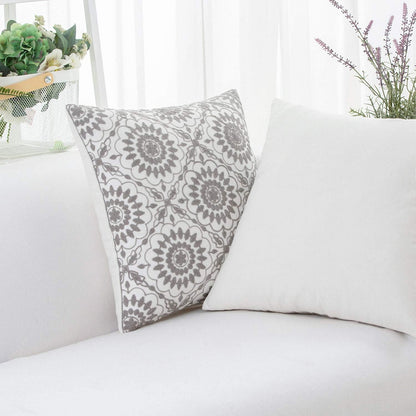 HWY 50 Gray Grey Decorative Throw Pillow Covers 18x18 Inch (1 Piece), Embroidered Cotton Farmhouse