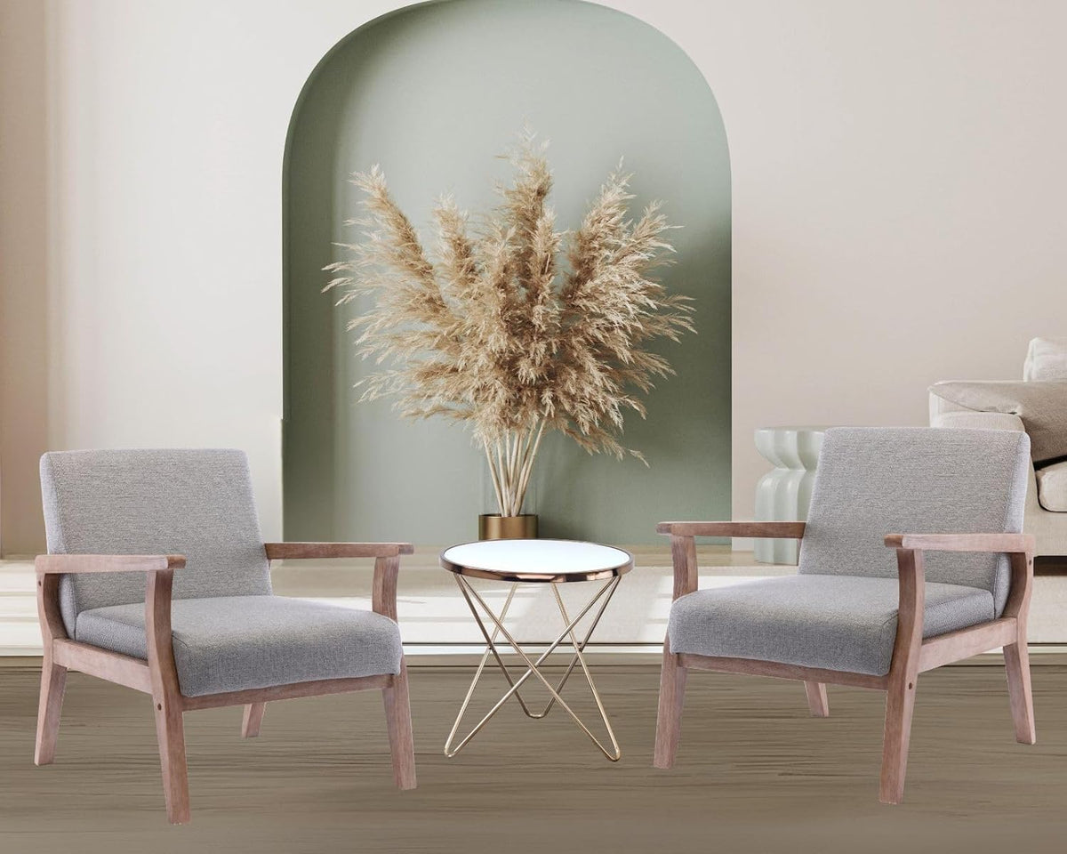 HNY Mid Century Armchair with Hardwood Frames, Linen Upholstered Living Room Chair, for Living Room
