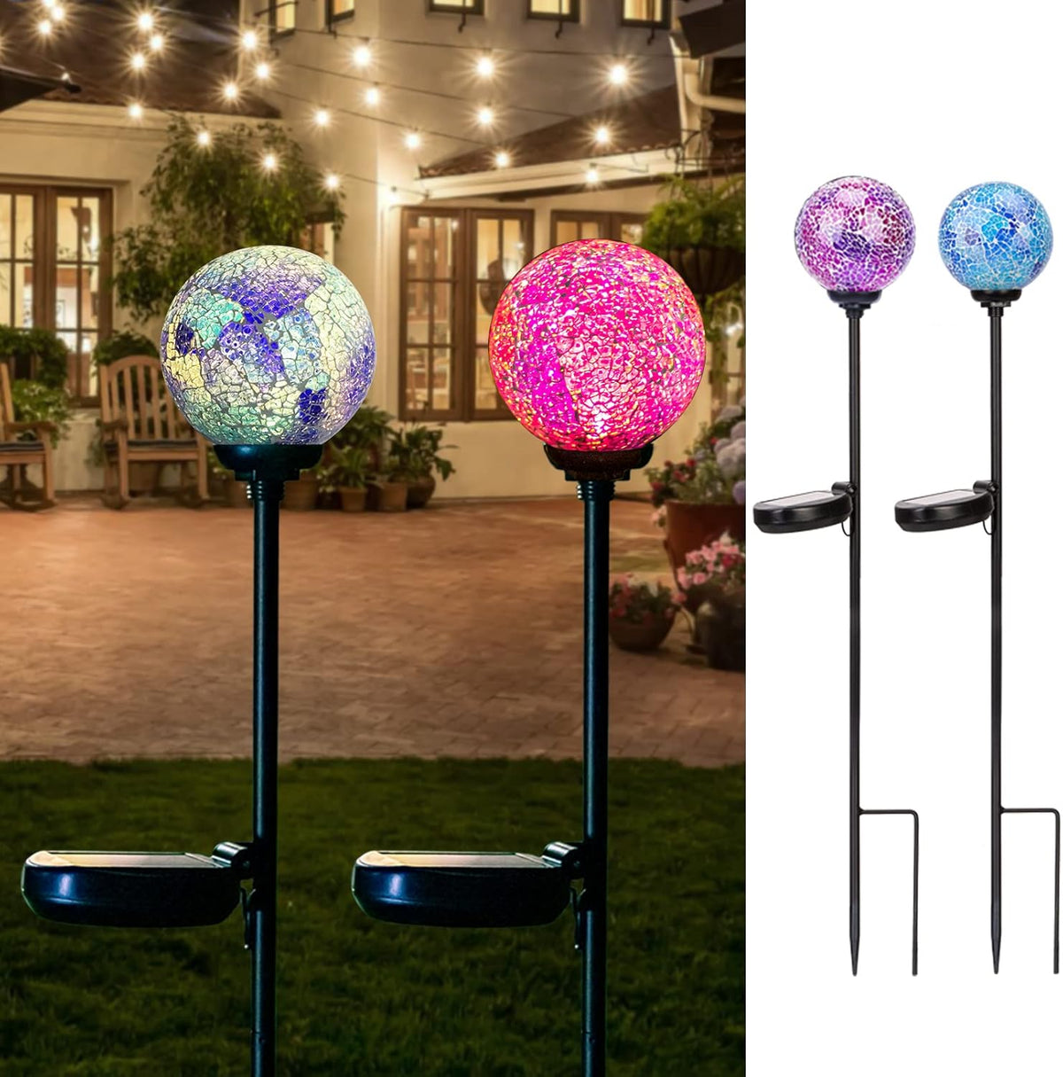 VCUTEKA Solar Garden Decorative Lights Outdoor, Mosaic Solar Light Waterproof LED Pathway Stake