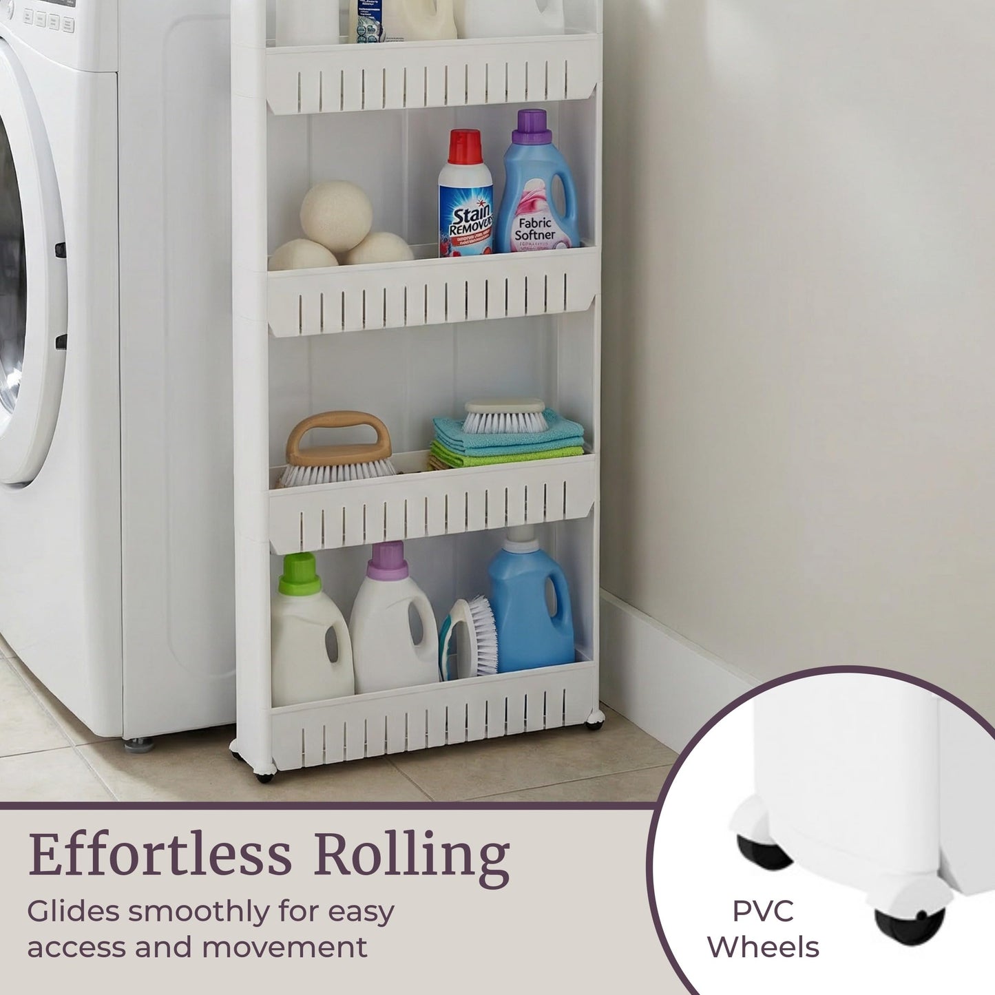 Slim Rolling Storage Cart - 5-Tier Utility Cart with Wheels for Bathroom, Kitchen, and Laundry Room