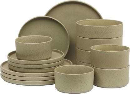 Gibson Elite Tatum Premium Porcelain Matte Reactive Glaze 16-Piece (Service for 4) Plates and Bolws
