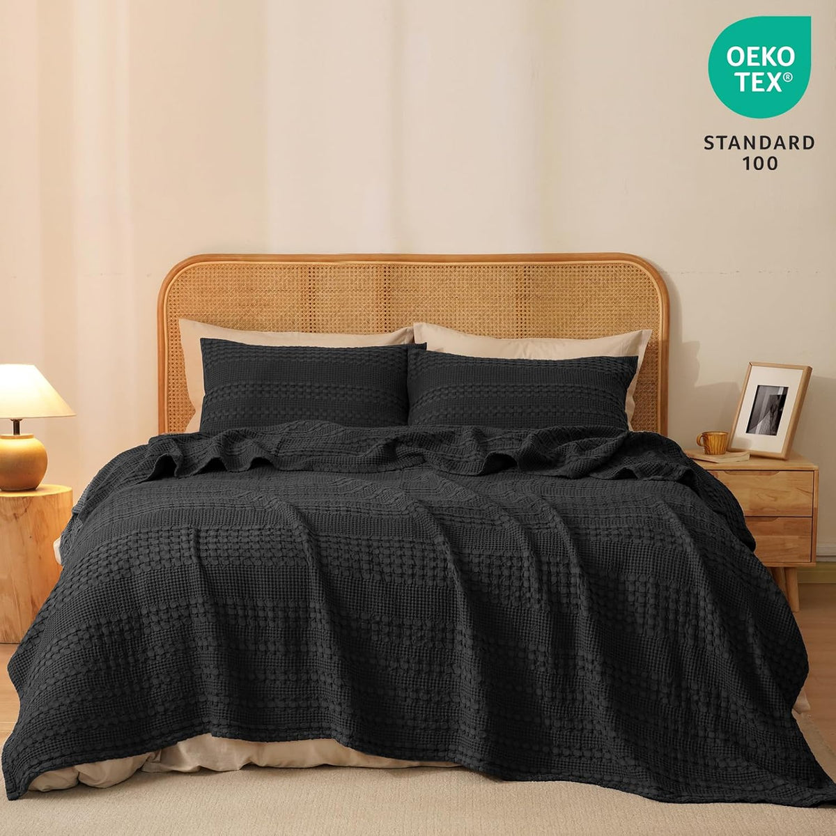 PHF 100% Cotton Waffle Weave Blanket Queen Size, Soft Lightweight Breathable Cozy Summer Blankets