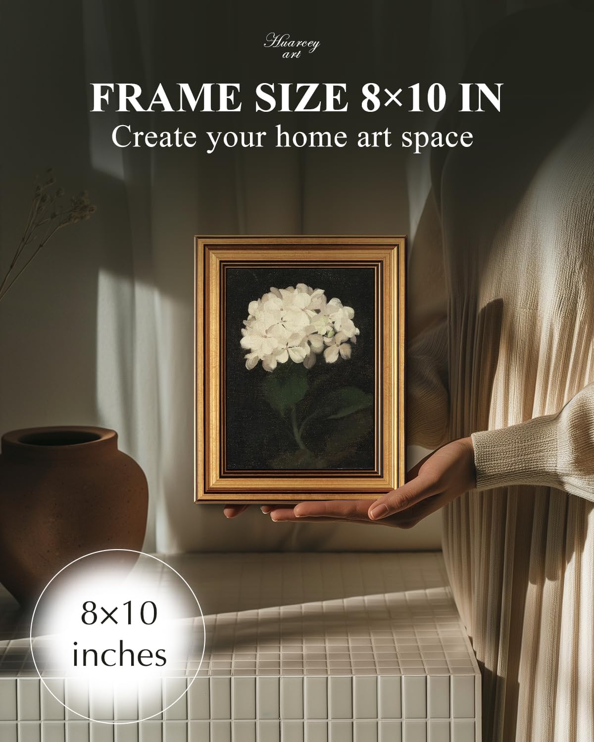 HUARCEY Gold Framed Vintage Wall Art for Living Room, Flowers Painting Canvas Prints Shelf Decor