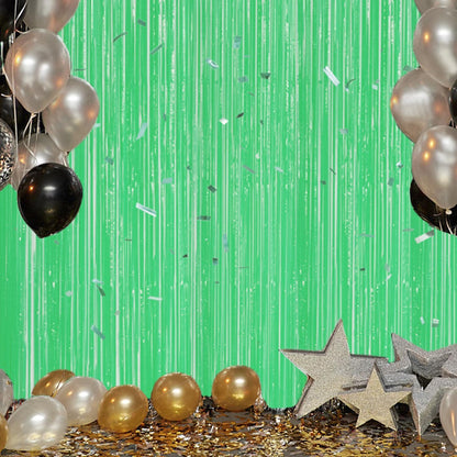 3 Pack Foil Fringe Backdrop - Pastel Light Green Shiny Tinsel Curtains for Party Decoration/Photo
