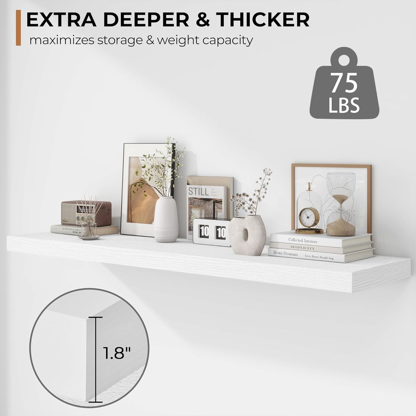 Fun Memories Floating Shelves - 12 Inch Rustic Wooden Wall Shelves - Extra Deeper & Thicker Wall
