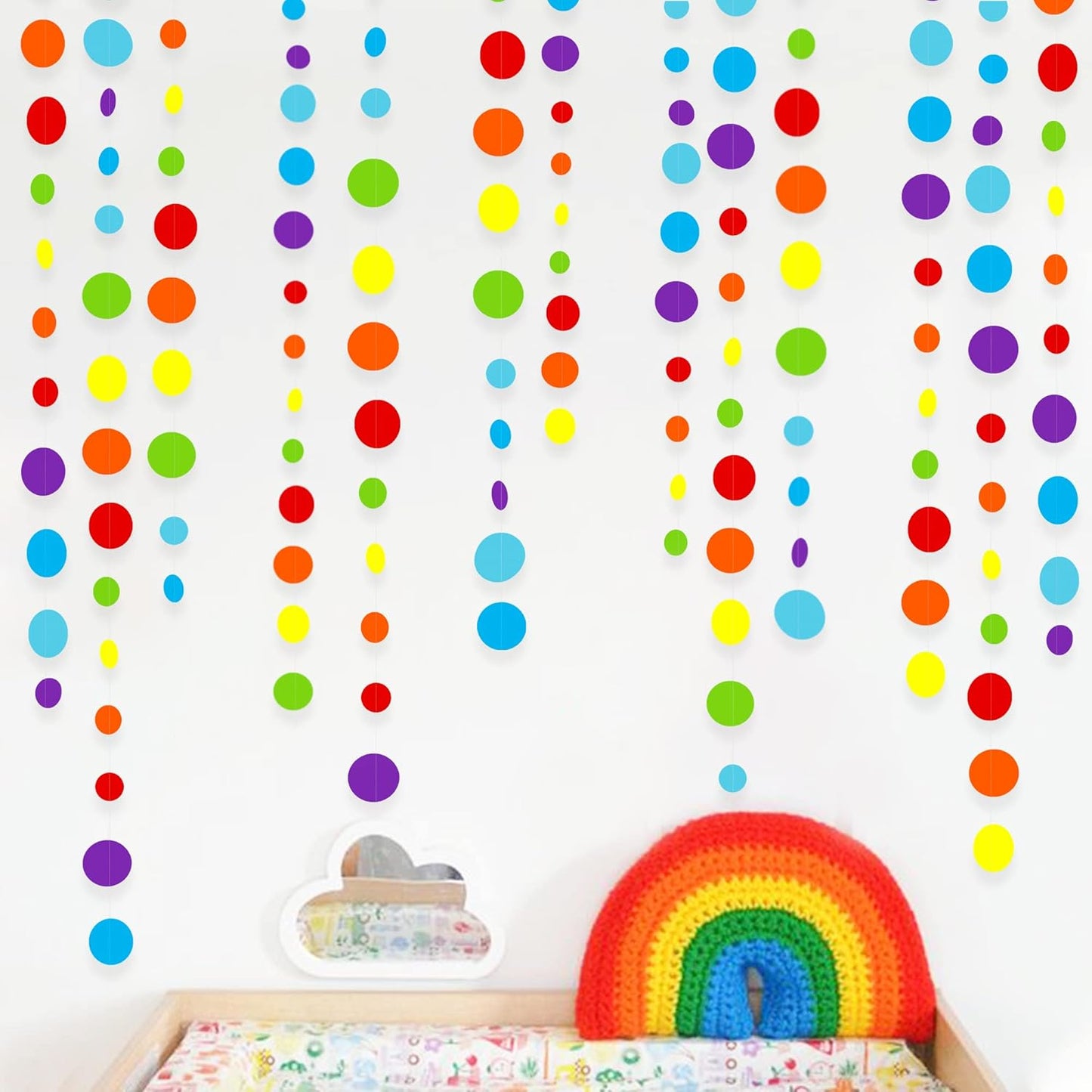 46Ft Rainbow Garland Colorful Circle Dots Hanging Paper Streamer Backdrop Multi Color Polka Dot
