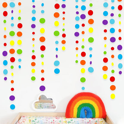 46Ft Rainbow Garland Colorful Circle Dots Hanging Paper Streamer Backdrop Multi Color Polka Dot