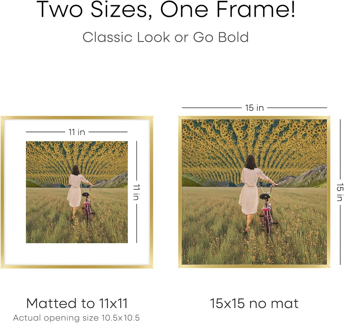 Homeforia 15x15 Picture Frame Gold, High End Metal 15 x 15 Square Poster Frame with Mat 11 x 11